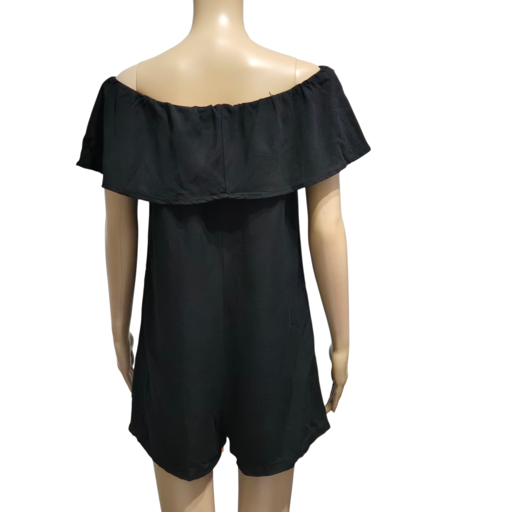 Zara Woman Black Off-Shoulder Ruffled Romper XS